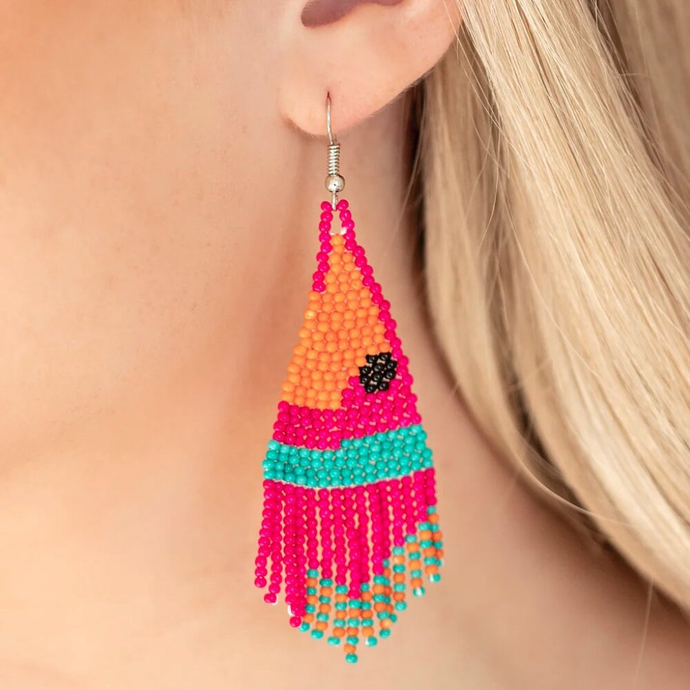 Paparazzi Jewelry Accessories - Brightly Beaded - Pink Earrings - Vintage - Picture 3 of 4